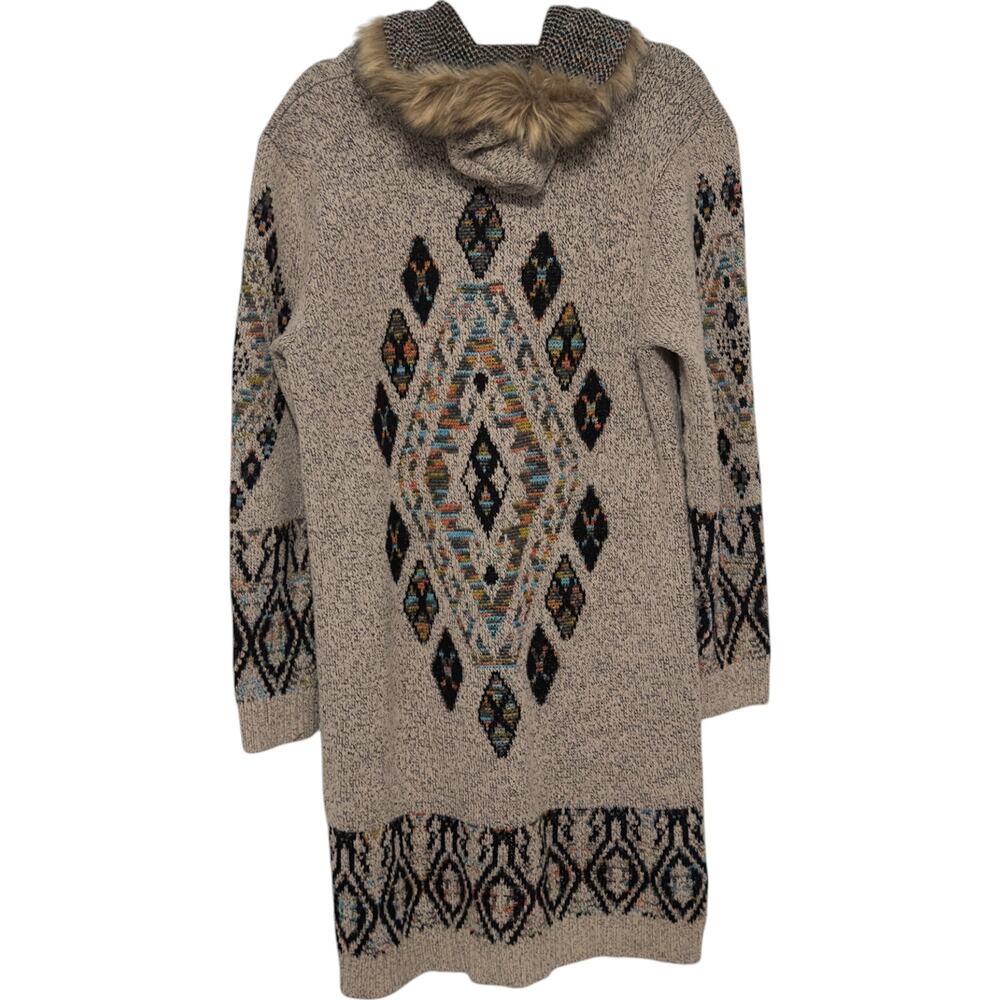 Anthropologie Beige Patterned Cardigan with Faux Fur Collar - Picture 7 of 14